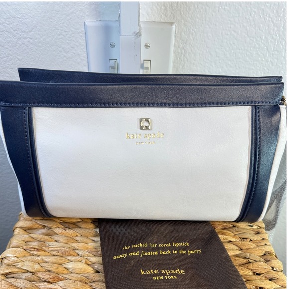 Kate Spade Brookame Street‎ Willa Navy/White Leather Satchel NWT
